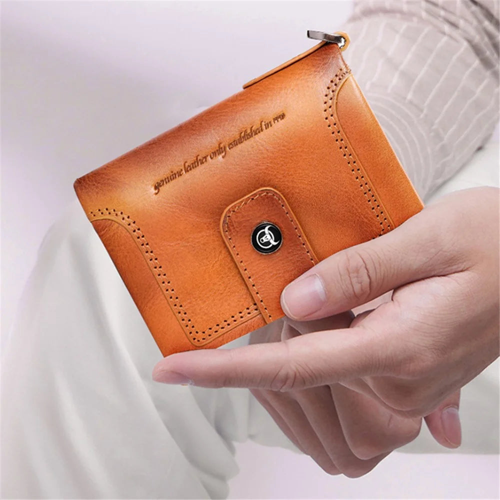 BULLCAPTAIN 230 Men's RFID Blocking Wallet Cash Money Storage Pouch Full Grain Cow Leather Card Bag - Brown - 6