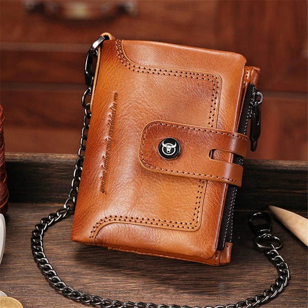 BULLCAPTAIN 230 Men's RFID Blocking Wallet Cash Money Storage Pouch Full Grain Cow Leather Card Bag - Brown - 7