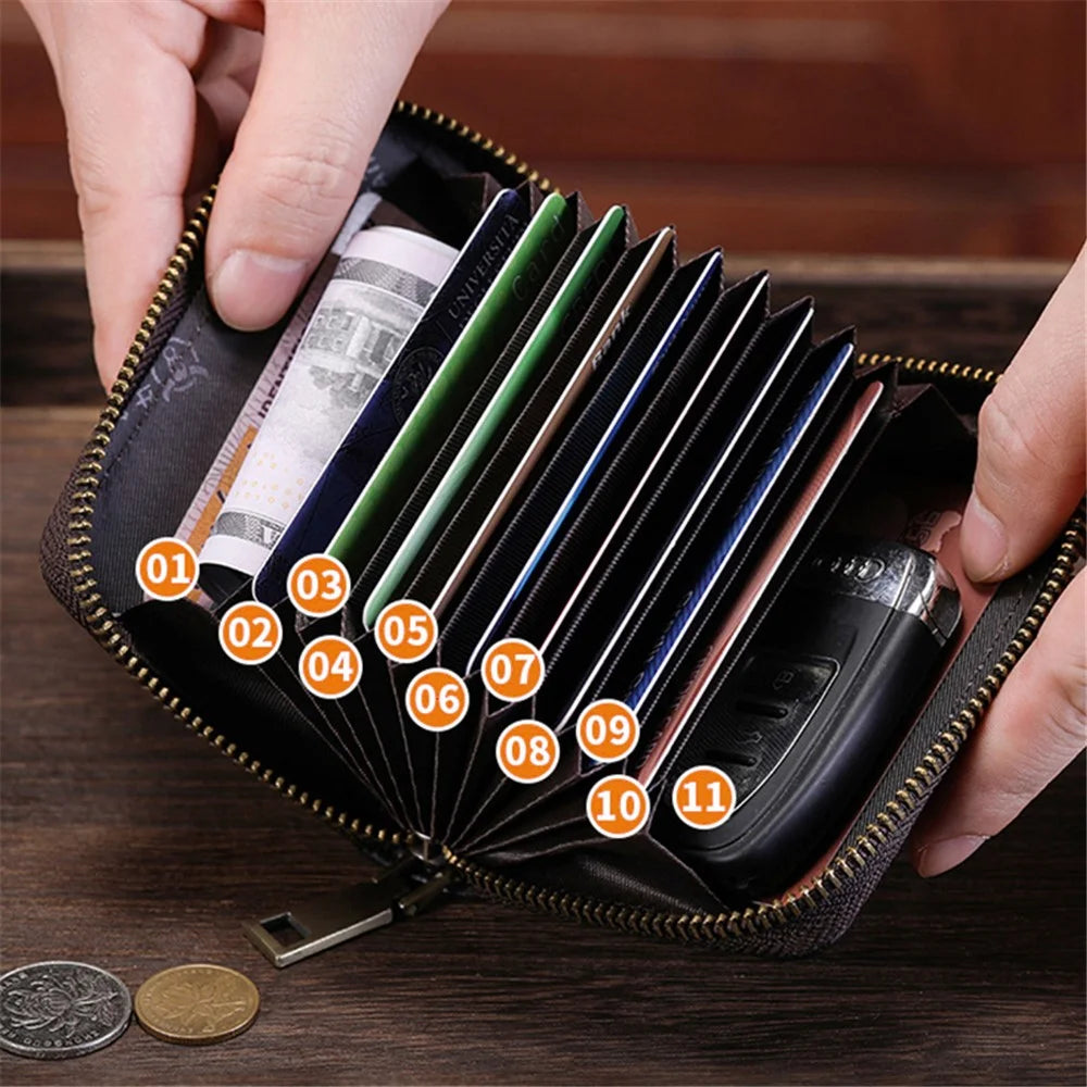 BULLCAPTAIN 475 Full Grain Cow Leather Card Bag Wallet RFID Blocking Cash Money Storage Pouch for Men, Women - Yellow - 2