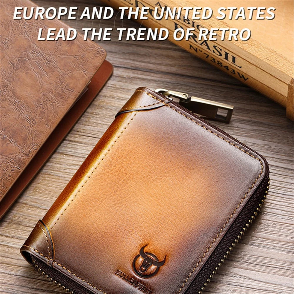 BULLCAPTAIN 475 Full Grain Cow Leather Card Bag Wallet RFID Blocking Cash Money Storage Pouch for Men, Women - Yellow - 4