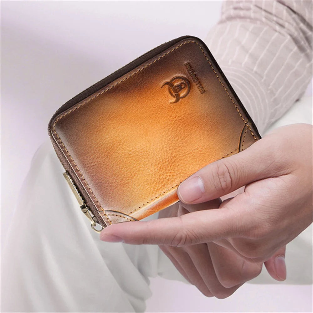 BULLCAPTAIN 475 Full Grain Cow Leather Card Bag Wallet RFID Blocking Cash Money Storage Pouch for Men, Women - Yellow - 5