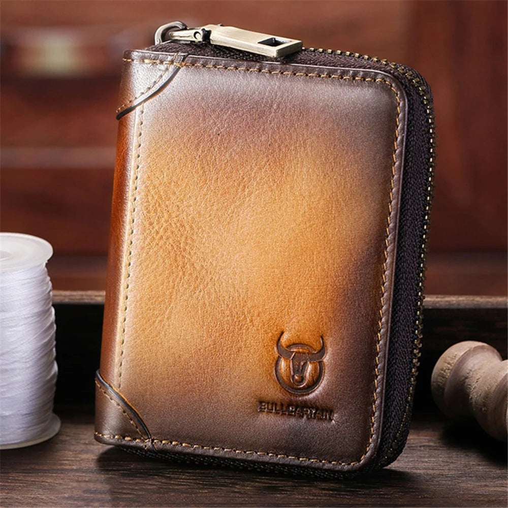 BULLCAPTAIN 475 Full Grain Cow Leather Card Bag Wallet RFID Blocking Cash Money Storage Pouch for Men, Women - Yellow - 6