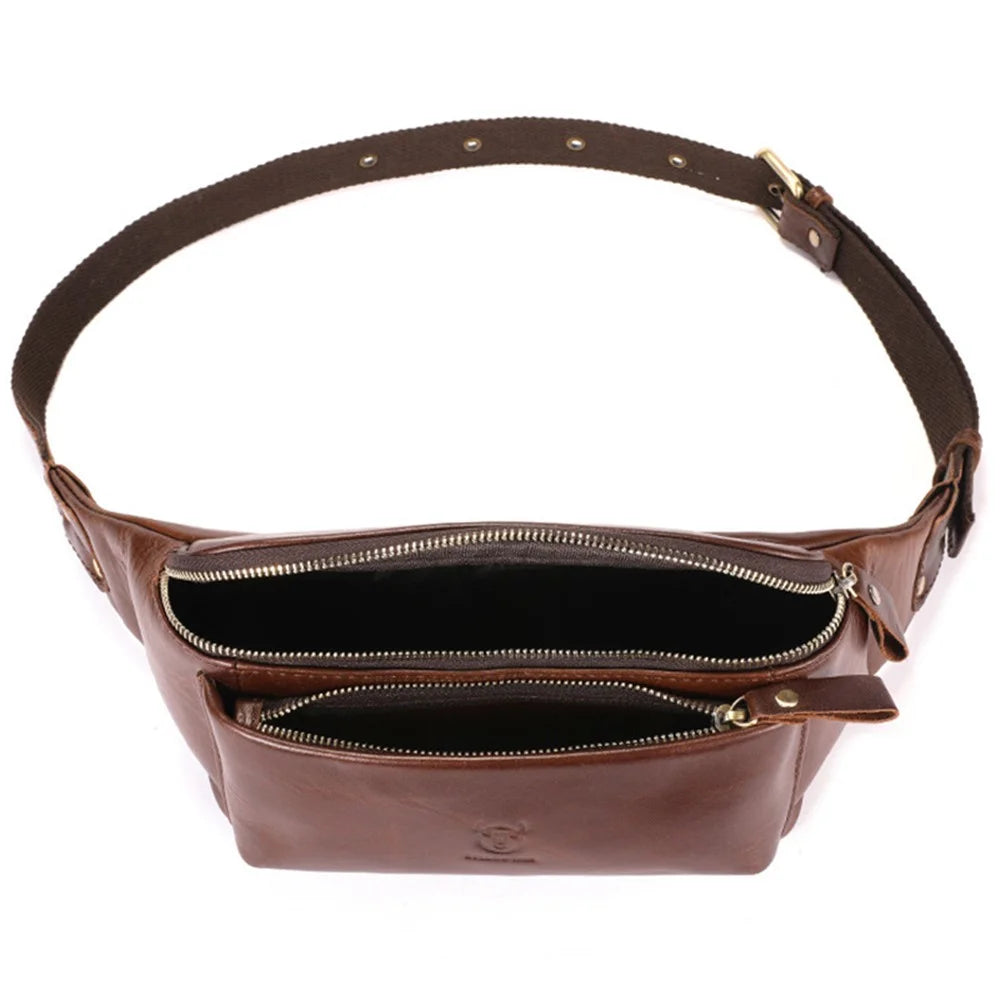BULLCAPTAIN 081 Chest Bag Full Grain Cow Leather Crossbody Bag Large Daypack Waist Pack - Coffee - 3