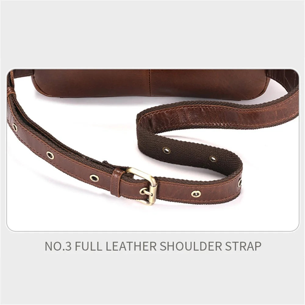BULLCAPTAIN 081 Chest Bag Full Grain Cow Leather Crossbody Bag Large Daypack Waist Pack - Coffee - 7