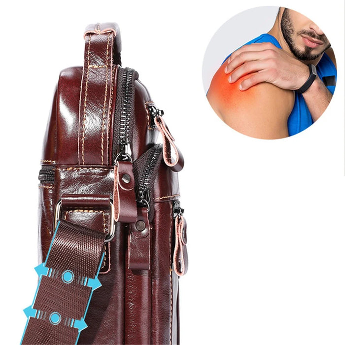 BULLCAPTAIN 400 Men's Crossbody Bag Cowhide Leather Messenger Bag Large Daypack - Coffee - 3
