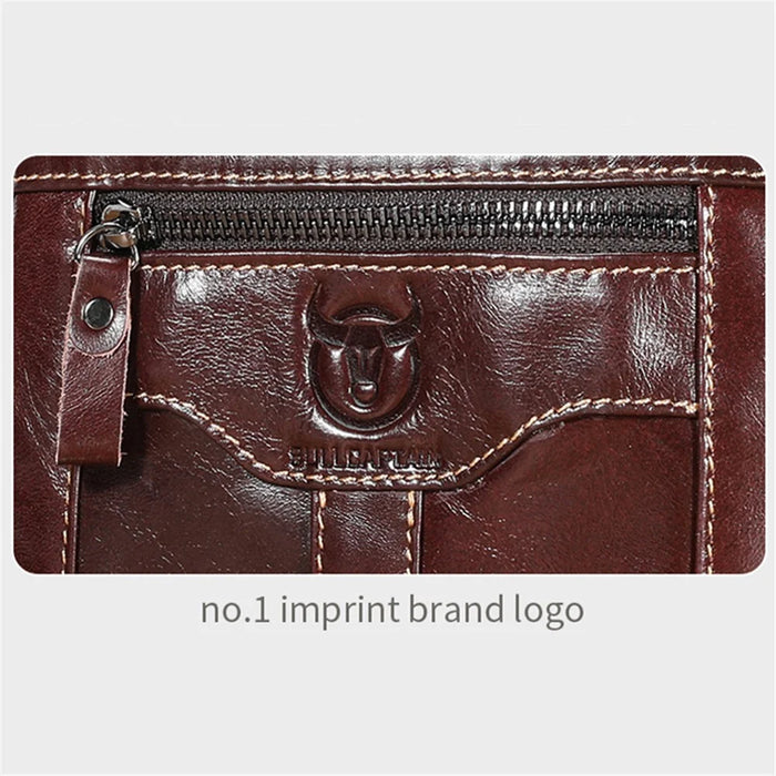 BULLCAPTAIN 400 Men's Crossbody Bag Cowhide Leather Messenger Bag Large Daypack - Coffee - 4