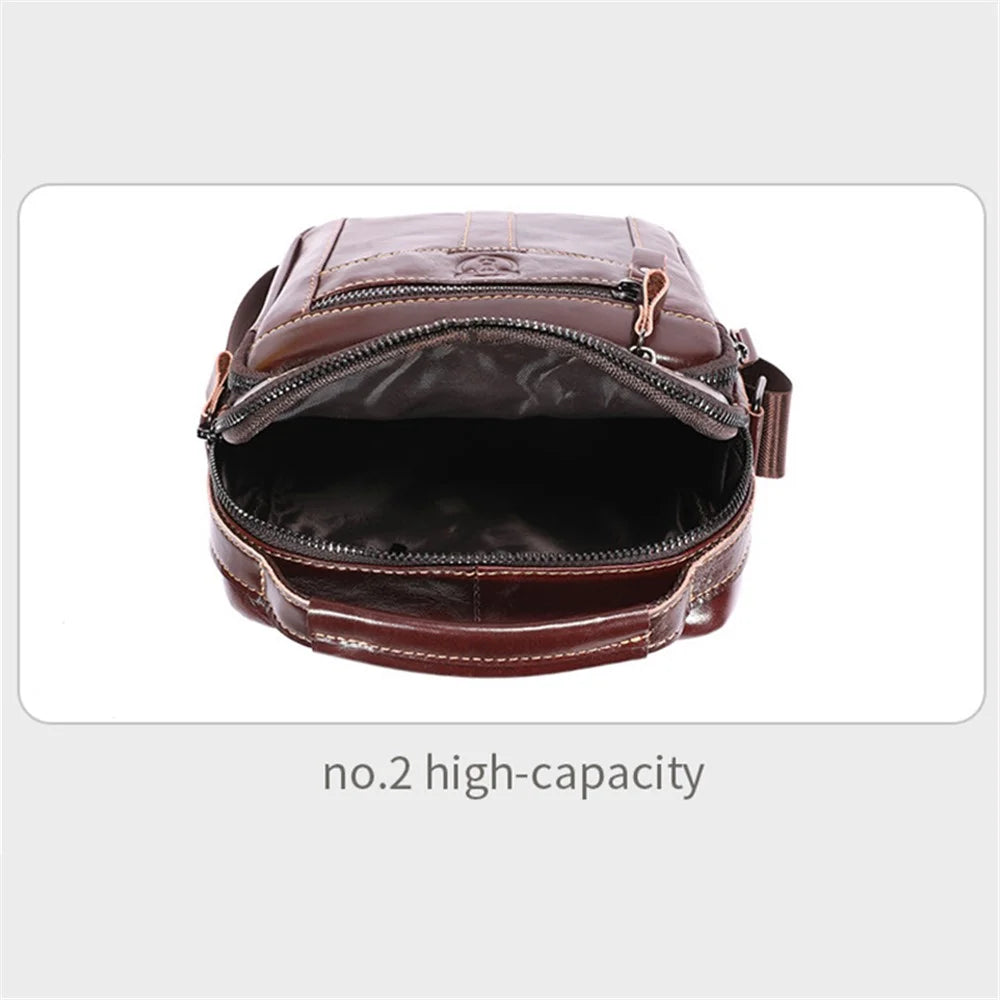 BULLCAPTAIN 400 Men's Crossbody Bag Cowhide Leather Messenger Bag Large Daypack - Coffee - 5