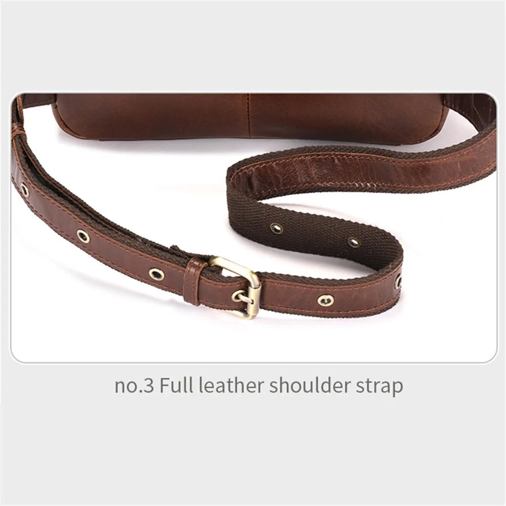BULLCAPTAIN 082 Travel Outdoor Men Chest Bag Top Layer Cowhide Leather Waist Pack - Coffee - 6