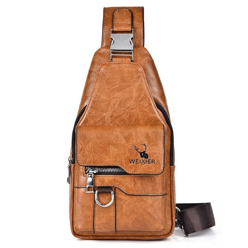 WEIXIER X327 PU Leather Chest Pack for iPad 7.9-inch Vintage Men Crossbody Bag - Light Brown - 1