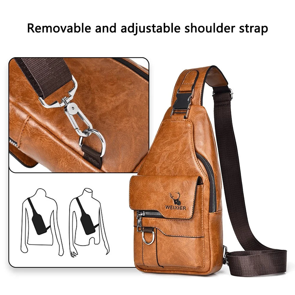 WEIXIER X327 PU Leather Chest Pack for iPad 7.9-inch Vintage Men Crossbody Bag - Light Brown - 2