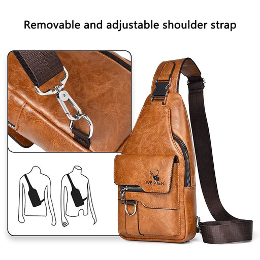 WEIXIER X327 PU Leather Chest Pack for iPad 7.9-inch Vintage Men Crossbody Bag - Light Brown - 2