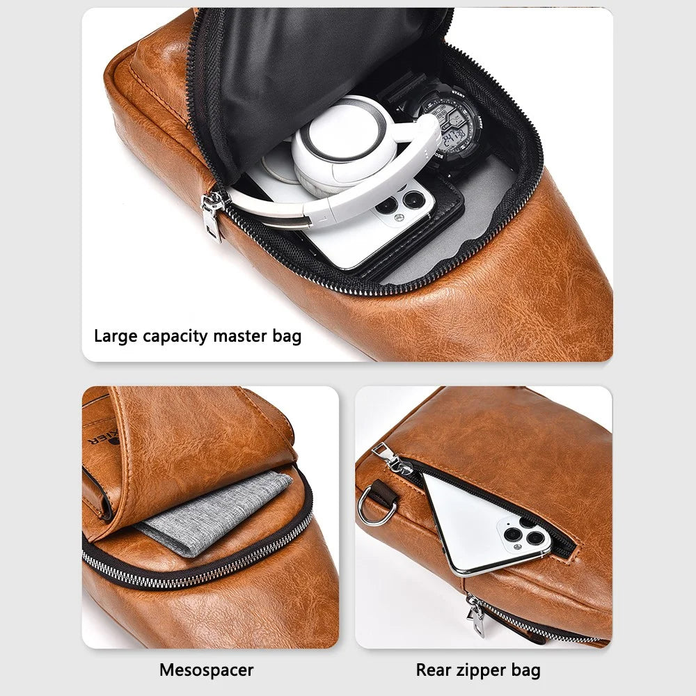 WEIXIER X327 PU Leather Chest Pack for iPad 7.9-inch Vintage Men Crossbody Bag - Light Brown - 4