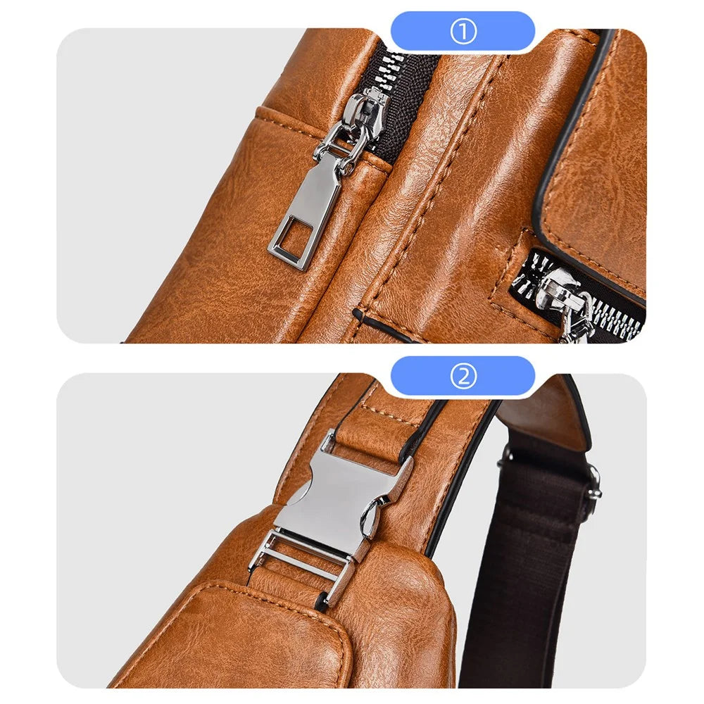 WEIXIER X327 PU Leather Chest Pack for iPad 7.9-inch Vintage Men Crossbody Bag - Light Brown - 5