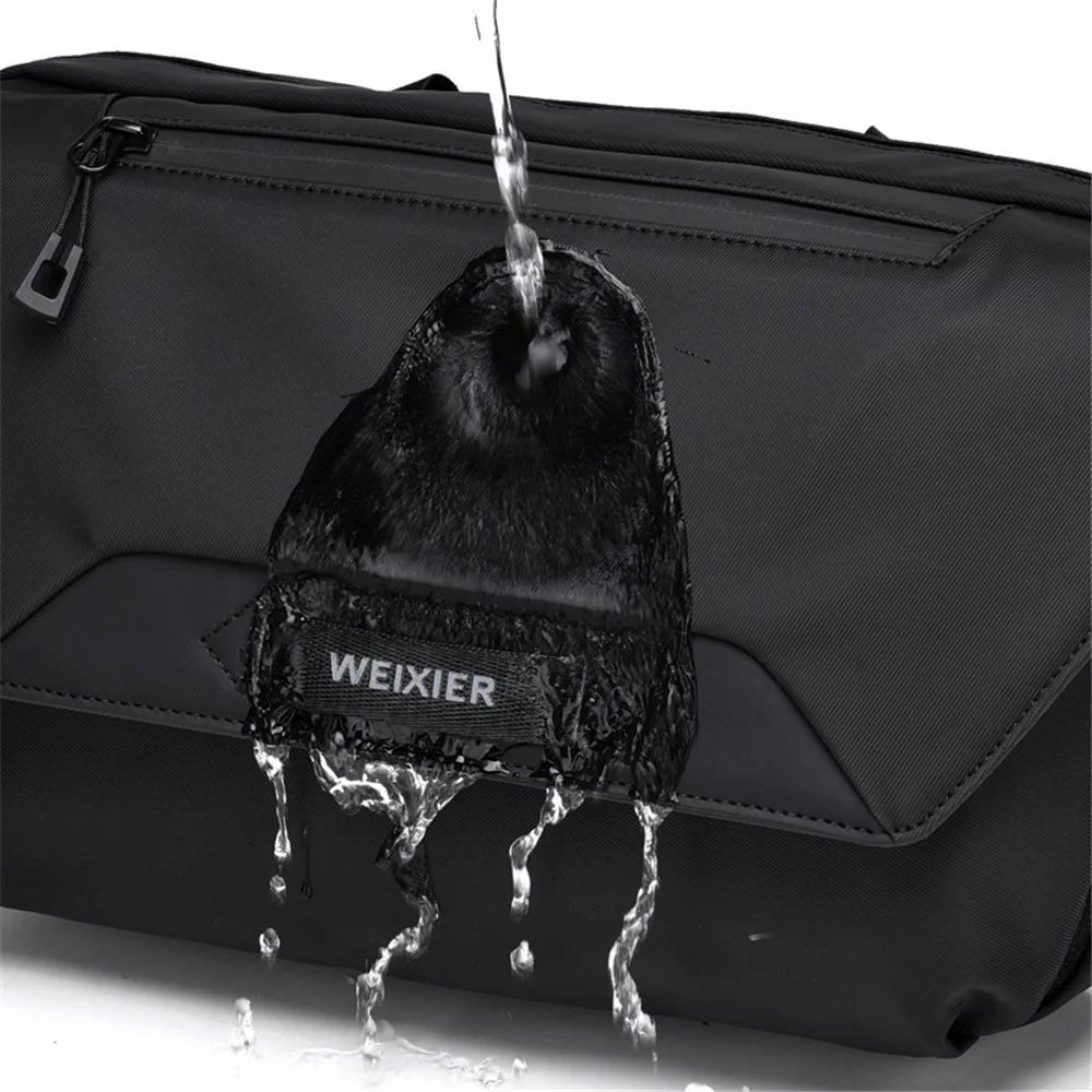 WEIXIER D511 Waterproof Nylon Crossbody Bag Men Travel Chest Bag, 32x7x20cm - Black - 7