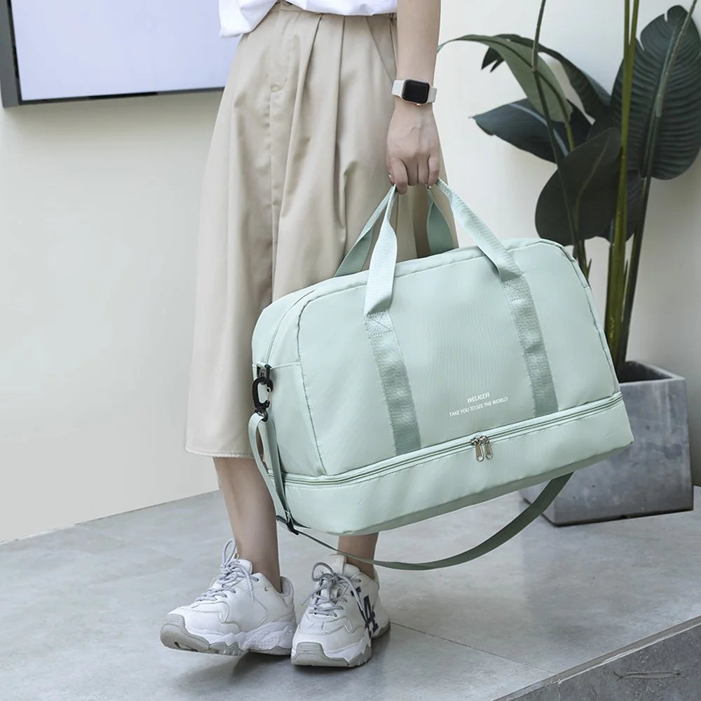 WEIXIER V016 36-55L Carry On Travel Duffle Bag Waterproof Nylon Luggage Handbag - Green - 2