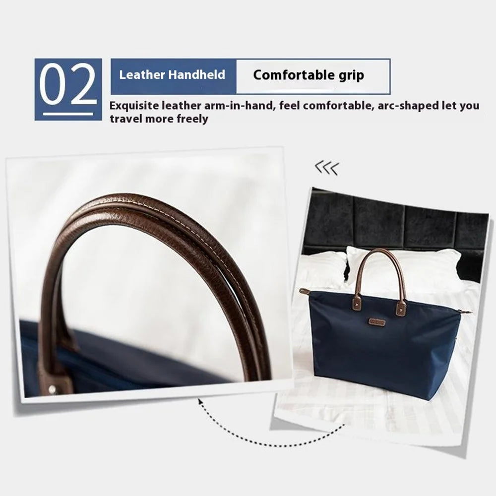 HINDUL Shoulder Tote Bag for Women, Nylon Top-Handle Zipper Travel Shoulder Bag, Size: 32*29*19cm - Dark Blue - 3