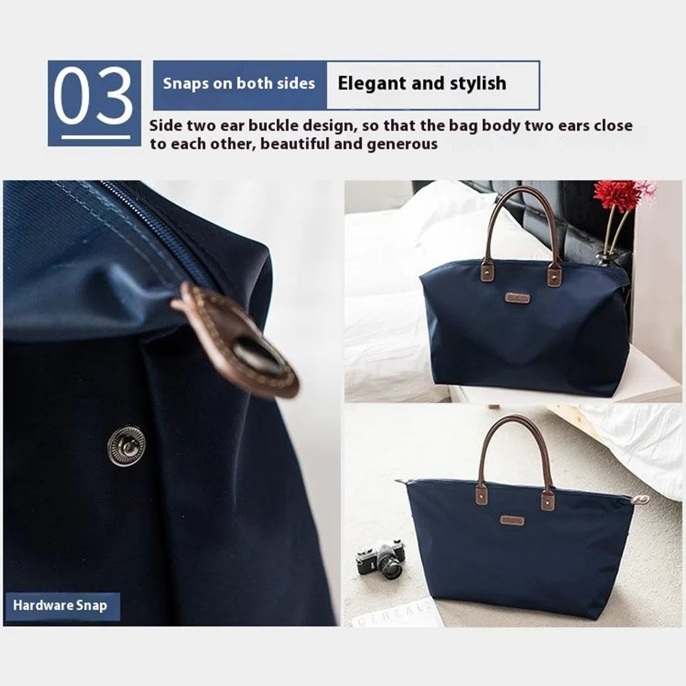 HINDUL Shoulder Tote Bag for Women, Nylon Top-Handle Zipper Travel Shoulder Bag, Size: 32*29*19cm - Dark Blue - 4