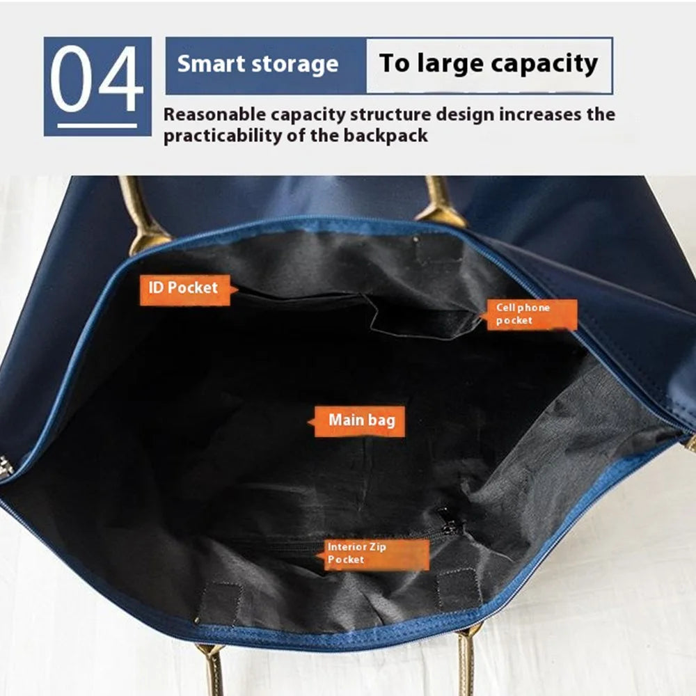 HINDUL Shoulder Tote Bag for Women, Nylon Top-Handle Zipper Travel Shoulder Bag, Size: 32*29*19cm - Dark Blue - 5