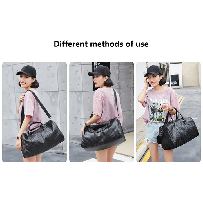 45x21x24cm Waterproof Gym Bag PU Leather Duffle Bag Weekend Overnight Crossbody Bag Handbag - 2