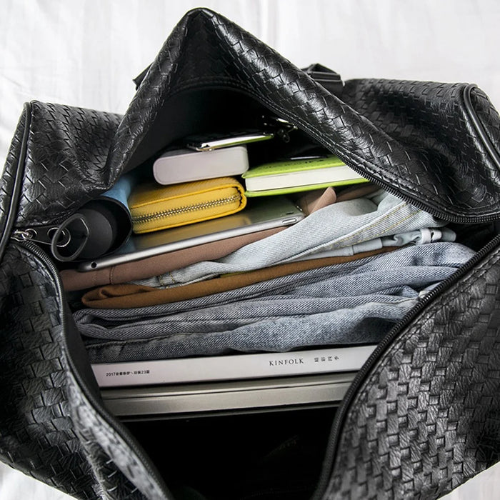 45x21x24cm Waterproof Gym Bag PU Leather Duffle Bag Weekend Overnight Crossbody Bag Handbag - 5