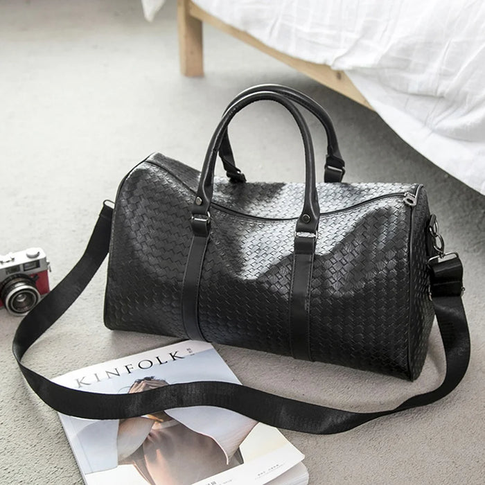 45x21x24cm Waterproof Gym Bag PU Leather Duffle Bag Weekend Overnight Crossbody Bag Handbag - 7