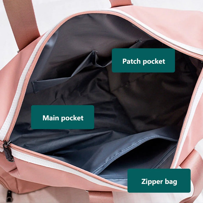 Travel Duffel Bag Waterproof Weekender Bags Gym Tote Bag with Shoe Compartment, Size: 49*22*33cm - Pink - 7