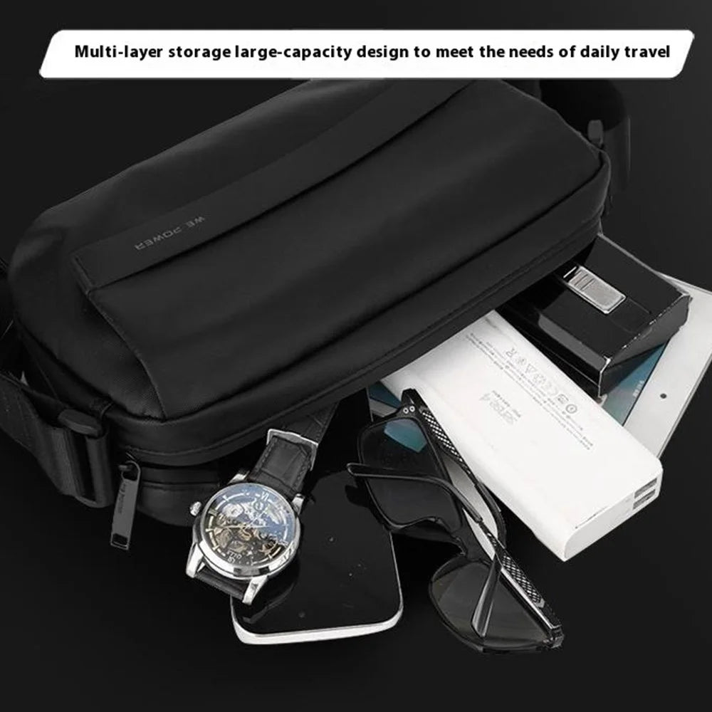 WEPOWER 7670 Men Casual Messenger Bag Waterproof Nylon Small Crossbody Bag - Black - 3