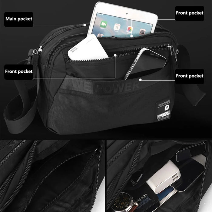 WEPOWER 8703 Men Lightweight Shoulder Bag Waterproof Nylon Small Square Crossbody Bag - Black - 4
