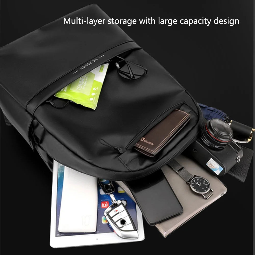 WEPOWER 7681 Men's Travel Backpack Nylon Laptop Backpack Casual Daypack - Black - 2