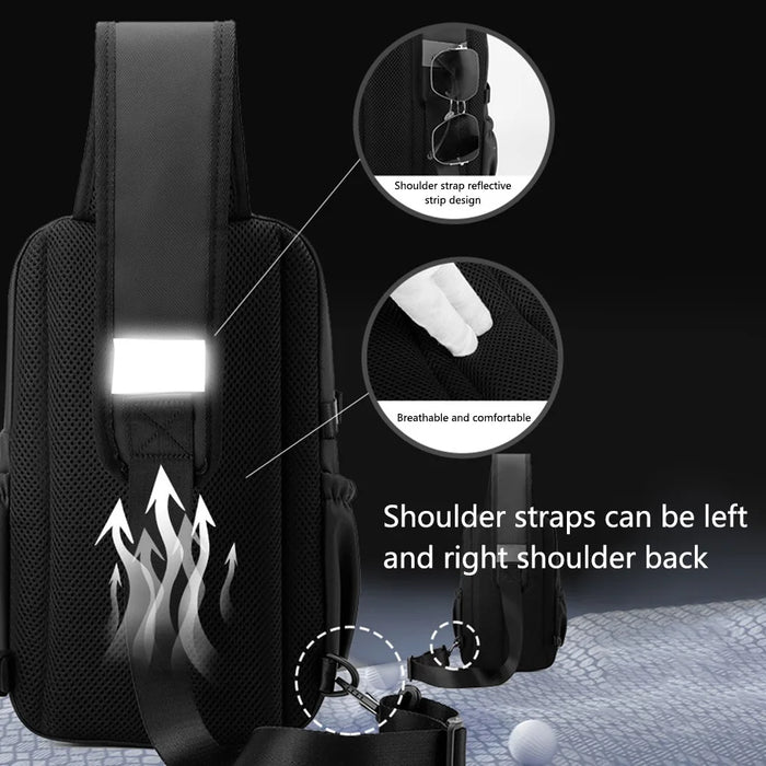 WEPOWER 1297 Men's Nylon Chest Bag Crossbody Bag Travel Shoulder Bag Daypack - Black - 6