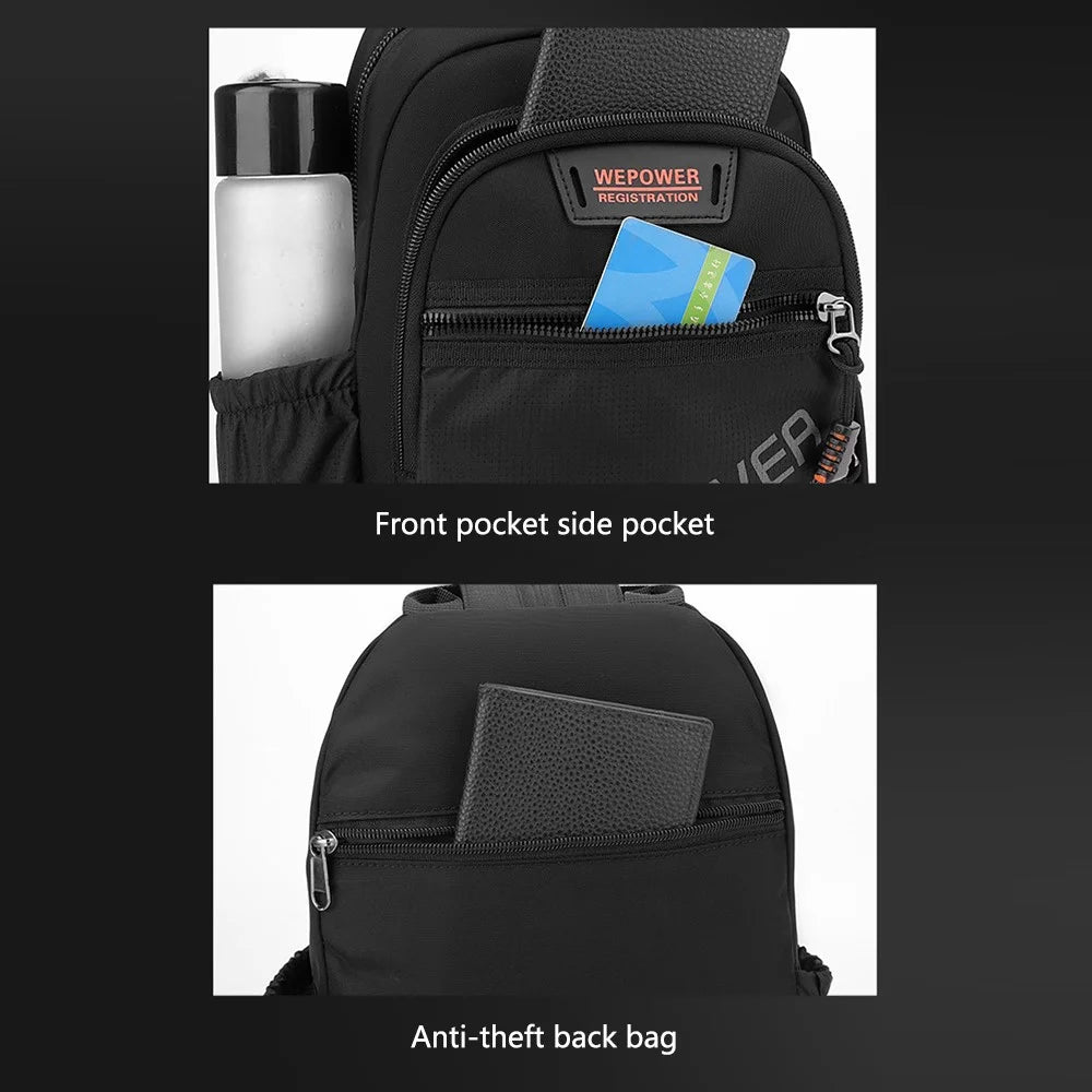 WEPOWER 2307 Business Chest Bag Men's Nylon Crossbody Bag Travel Shoulder Bag Daypack - Black - 4
