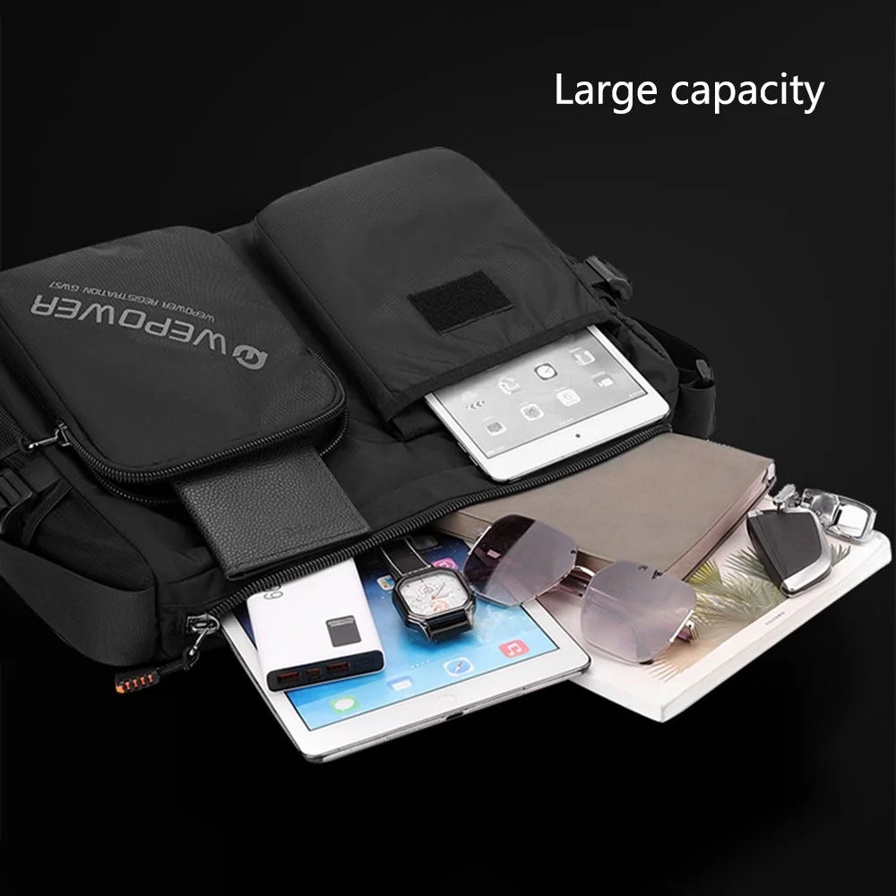 WEPOWER 2313 Men Casual Travel Nylon Messenger Bag Large Capacity Crossbody Bag - Black - 2
