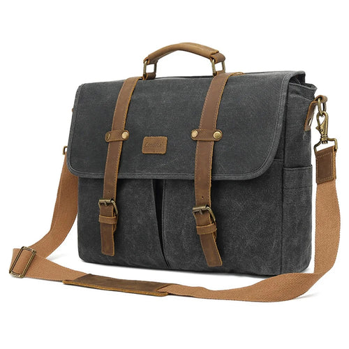 COOLBELL CB-5115 Vintage Waxy Canvas Messenger Bag Waterproof Business Briefcase with Magnetic Flap - Black - 1