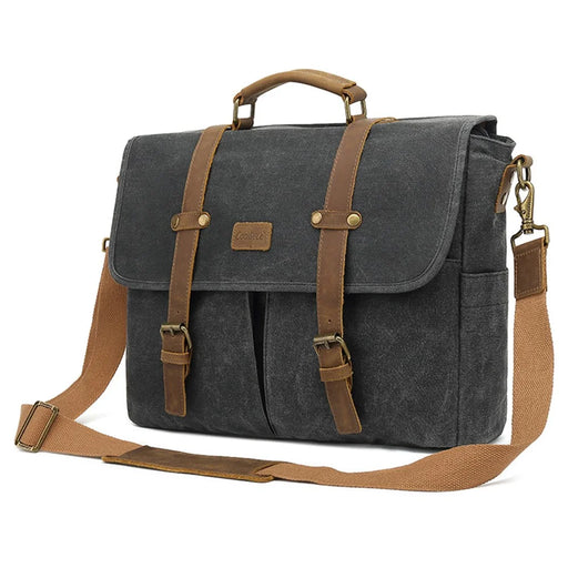 COOLBELL CB-5115 Vintage Waxy Canvas Messenger Bag Waterproof Business Briefcase with Magnetic Flap - Black - 1