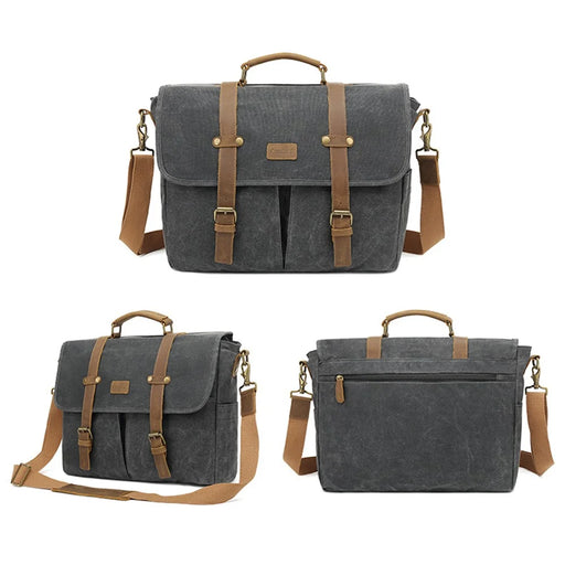 COOLBELL CB-5115 Vintage Waxy Canvas Messenger Bag Waterproof Business Briefcase with Magnetic Flap - Black - 2