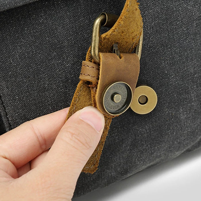 COOLBELL CB-5115 Vintage Waxy Canvas Messenger Bag Waterproof Business Briefcase with Magnetic Flap - Black - 4