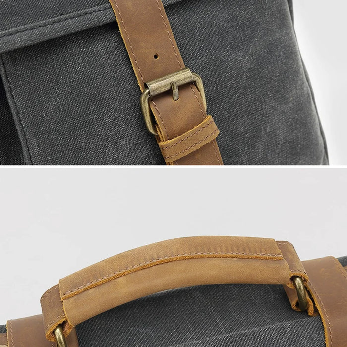 COOLBELL CB-5115 Vintage Waxy Canvas Messenger Bag Waterproof Business Briefcase with Magnetic Flap - Black - 6
