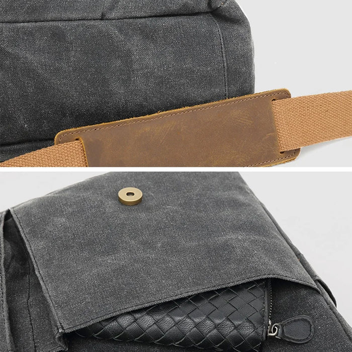 COOLBELL CB-5115 Vintage Waxy Canvas Messenger Bag Waterproof Business Briefcase with Magnetic Flap - Black - 7