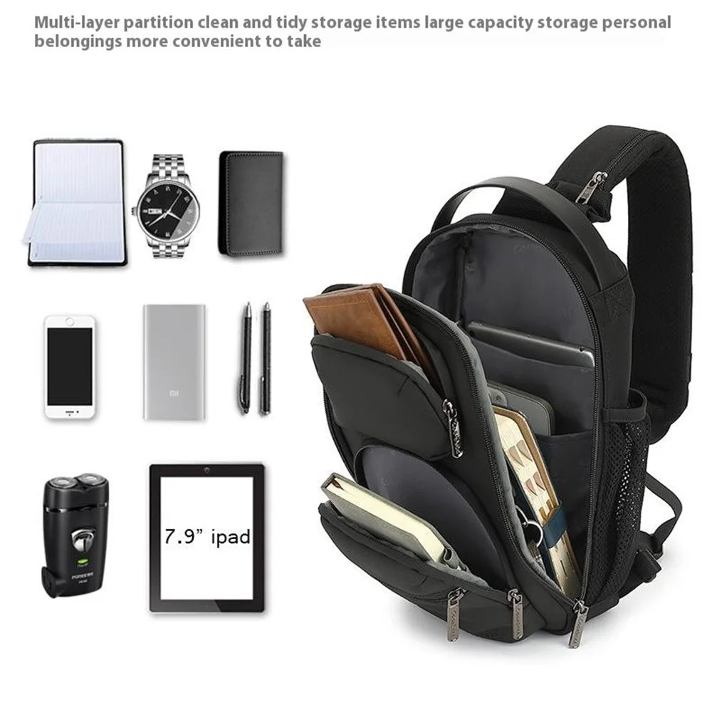 COOLBELL CB-7209 Men's Chest Bag Business Crossbody Bag Travel Shoulder Bag Daypack - Black - 6