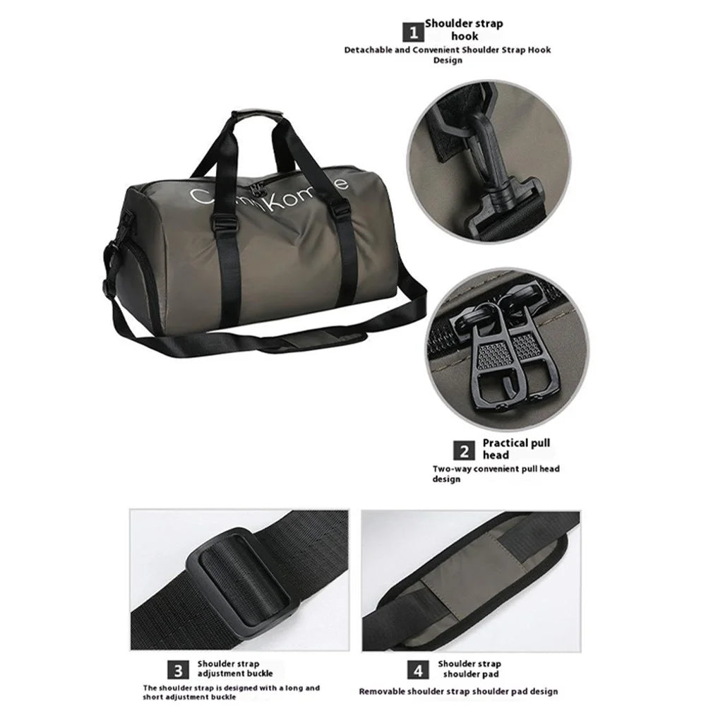 PU Leather Gym Bag Sports Handbag Wet and Dry Separation Pocket Duffle Bag with Shoulder Strap - Champagne - 3
