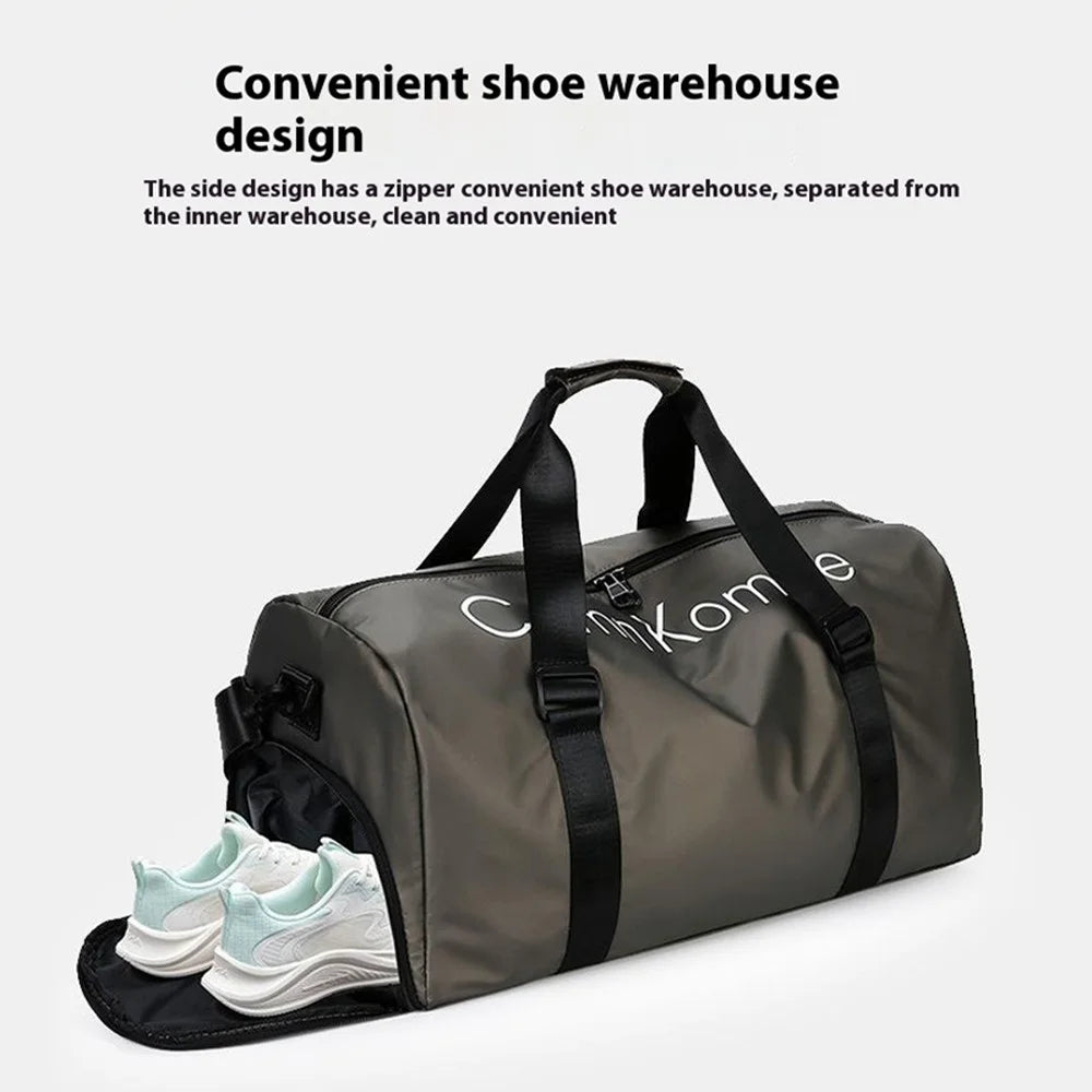 PU Leather Gym Bag Sports Handbag Wet and Dry Separation Pocket Duffle Bag with Shoulder Strap - Champagne - 4