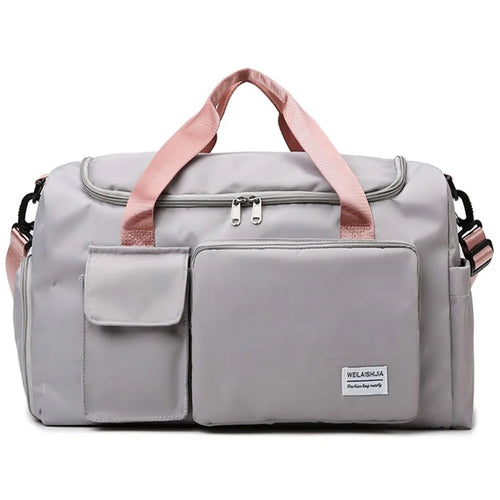 Oxford Cloth Sports Handbag Wet and Dry Separation Pocket Gym Bag Duffle Bag - Grey / Pink - 1
