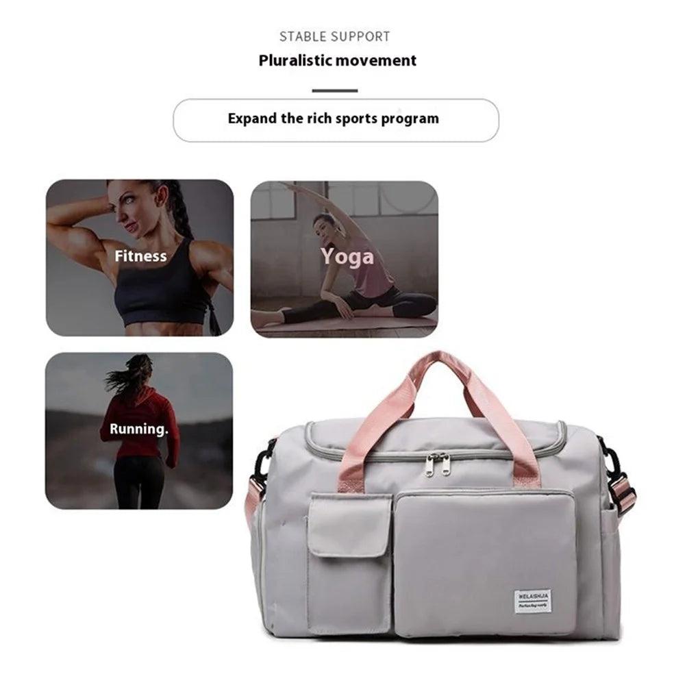 Oxford Cloth Sports Handbag Wet and Dry Separation Pocket Gym Bag Duffle Bag - Grey / Pink - 2