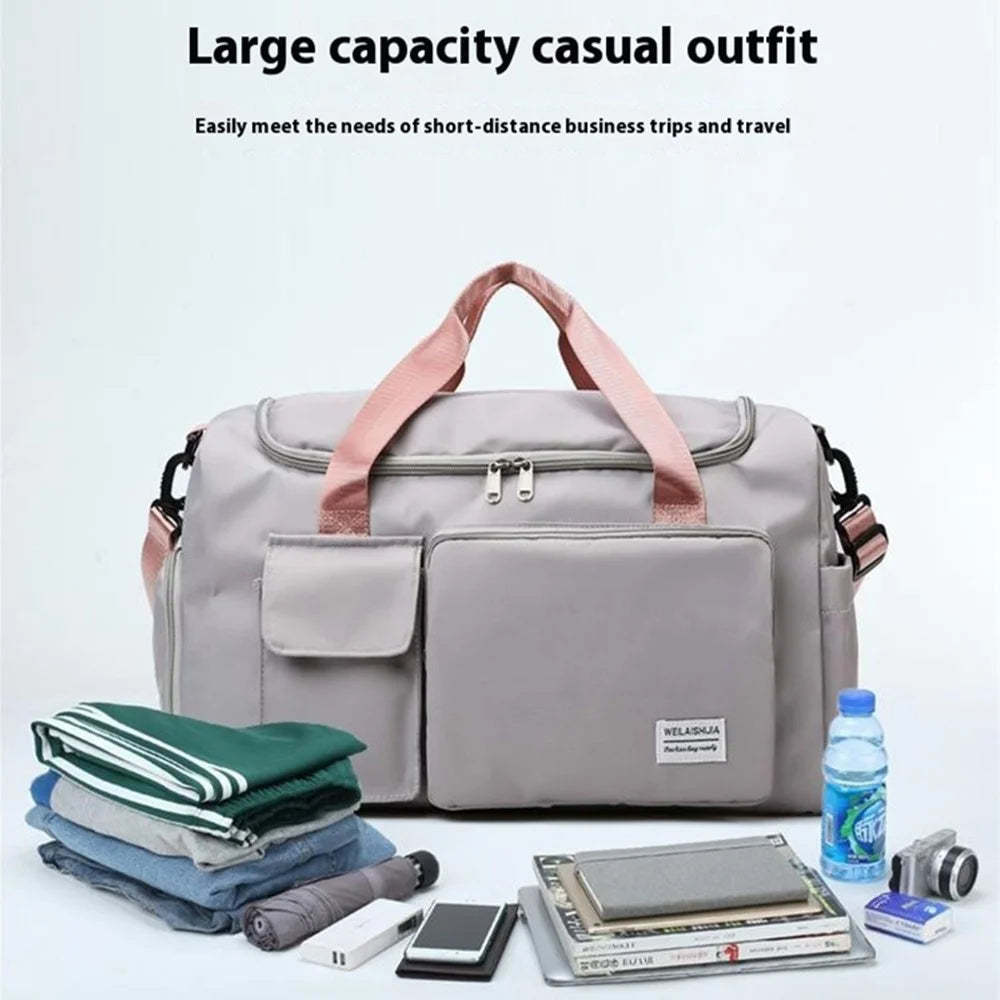 Oxford Cloth Sports Handbag Wet and Dry Separation Pocket Gym Bag Duffle Bag - Grey / Pink - 3