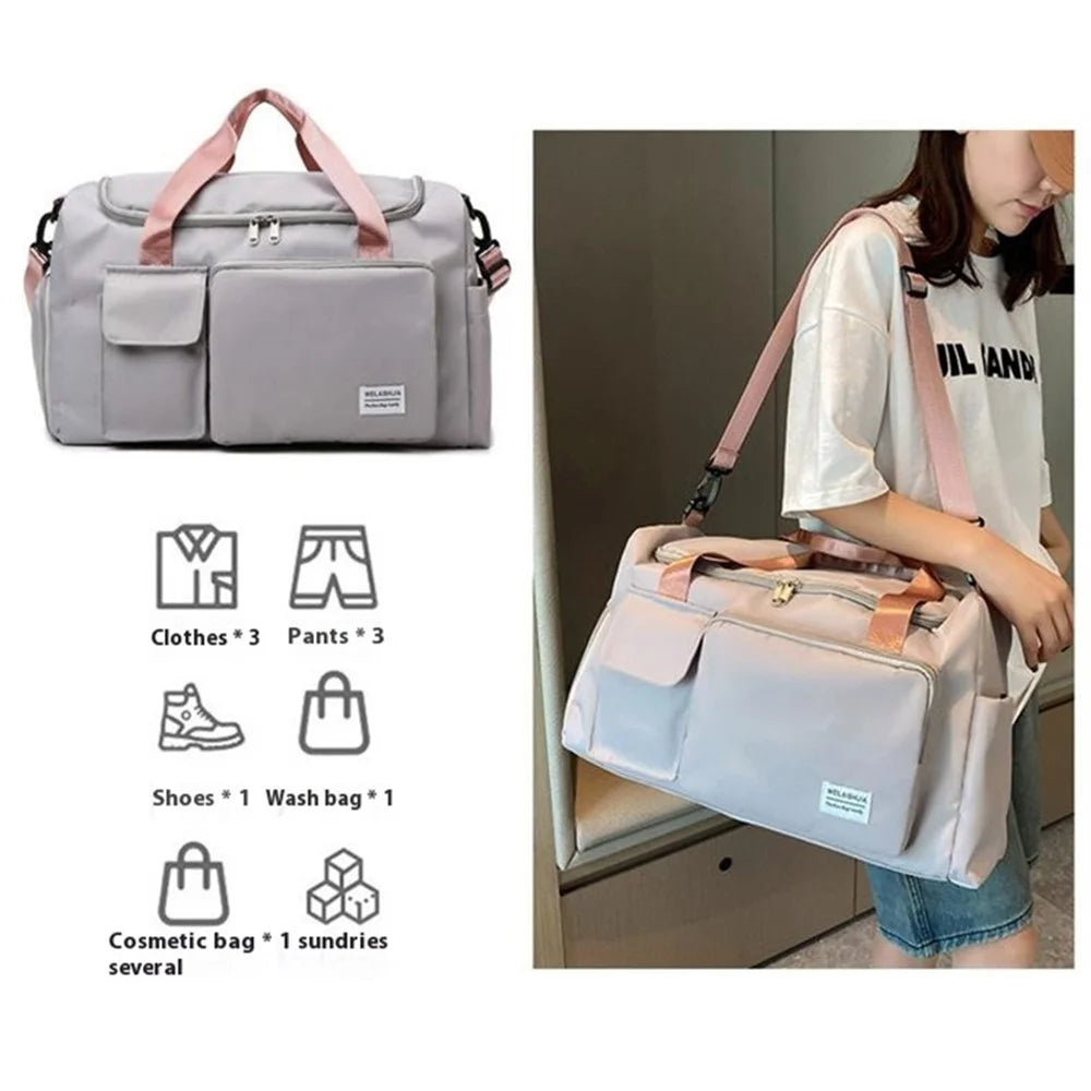 Oxford Cloth Sports Handbag Wet and Dry Separation Pocket Gym Bag Duffle Bag - Grey / Pink - 4