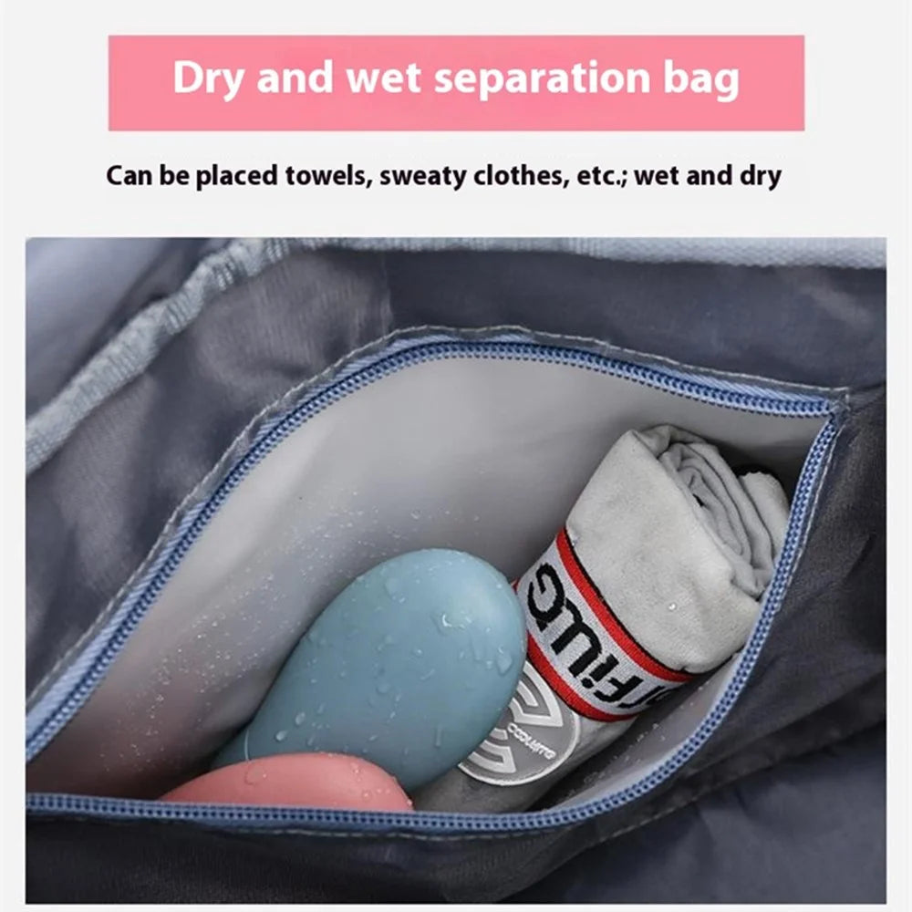 Oxford Cloth Sports Handbag Wet and Dry Separation Pocket Gym Bag Duffle Bag - Grey / Pink - 6