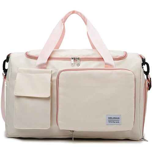 Foldable Oxford Cloth Gym Bag Sports Handbag Wet and Dry Separation Pocket Duffle Bag with Shoulder Strap - Pink - 1