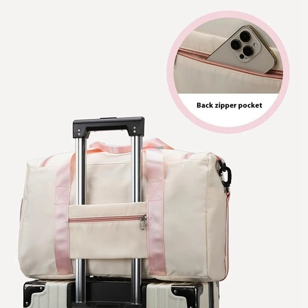 Foldable Oxford Cloth Gym Bag Sports Handbag Wet and Dry Separation Pocket Duffle Bag with Shoulder Strap - Pink - 6