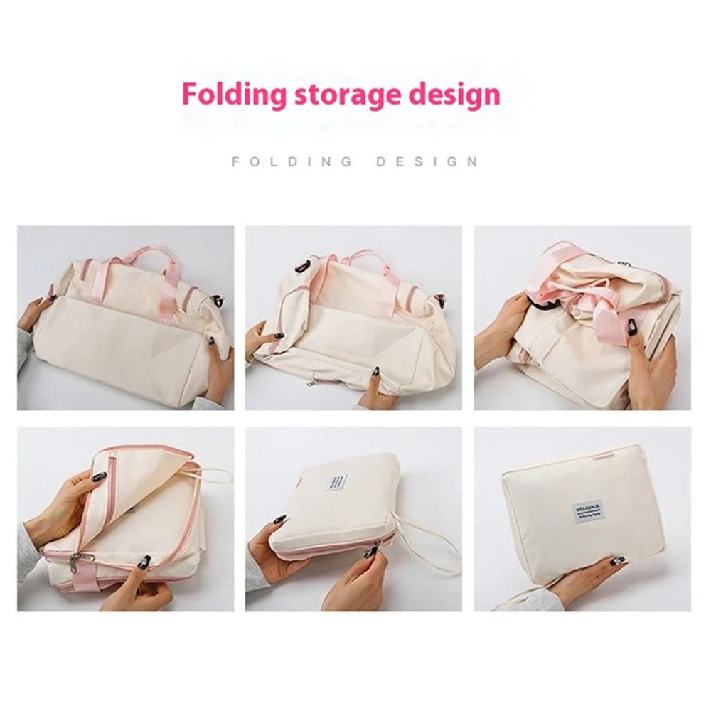 Foldable Oxford Cloth Gym Bag Sports Handbag Wet and Dry Separation Pocket Duffle Bag with Shoulder Strap - Pink - 7