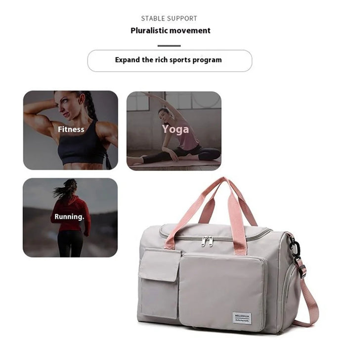 Foldable Large Capacity Travel Duffle Bag Carry-On Gym Weekender Bag with Shoe Compartment - Grey+Pink - 2
